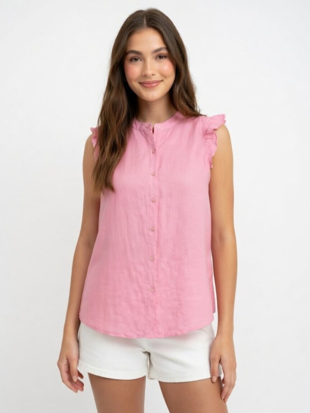 Lilly Pulitzer Pink Sleeveless Button-Down Ruffle Shoulder Top  NWT